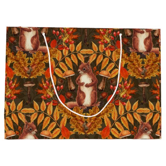 Herfst eekhoorn op donkerbruin groot cadeauzakje (Achterkant)