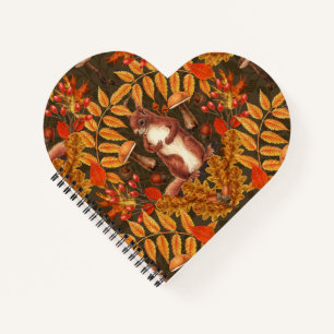 Herfst eekhoorn op donkerbruin notitieboek