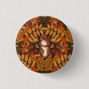 Herfst eekhoorn op donkerbruin ronde button 3,2 cm