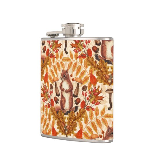 Herfst eekhoorn op off white heupfles (Links)