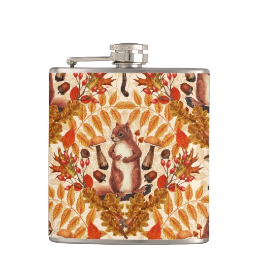 Herfst eekhoorn op off white heupfles (Voorkant)