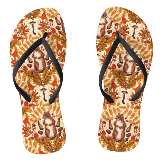 Herfst eekhoorn op off white teenslippers (Voetbed)