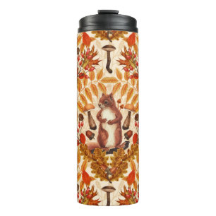 Herfst eekhoorn op off white thermosbeker