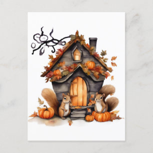 Herfst Eekhoorns AI Gegenereerde Waterverf Briefkaart