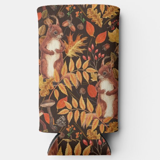 Herfst eekhoorns en flora op donkerbruin (Voorkant)