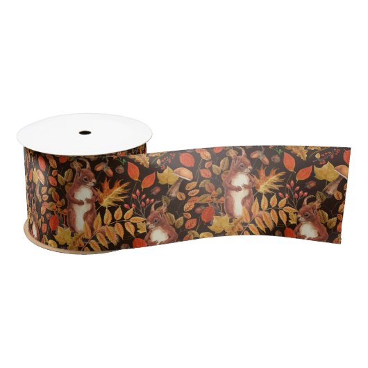 Herfst eekhoorns en flora op donkerbruin lint (Spoel)