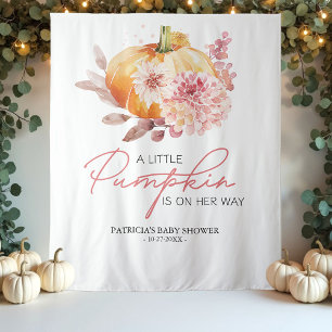 Herfst "Een Klein Pompoentje" Baby Shower Achtergr Wandkleed
