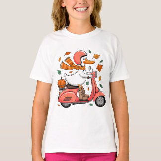 Herfst Eend Vespa Pompoen Scooter Rit Herfstblader T-shirt