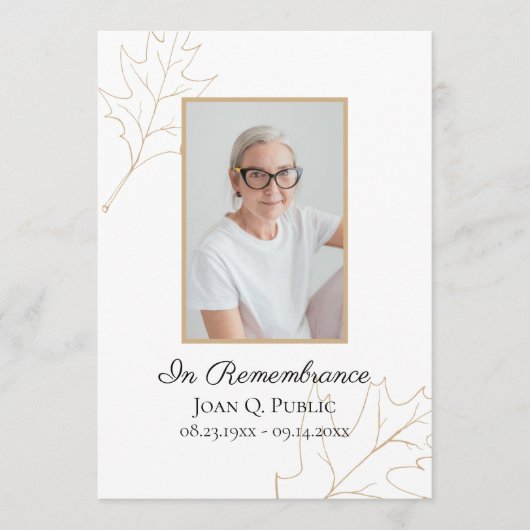 Herfst eik verlaat begrafenisdienst programma (Voorkant)