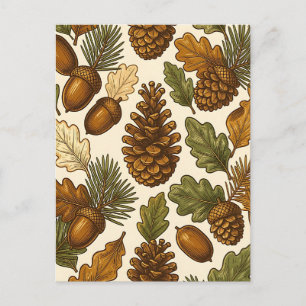 Herfst Eikel Denneappel Eikenblad Patroon Briefkaart