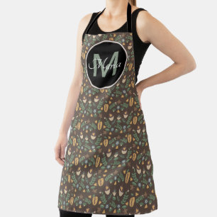 Herfst Eikel en Groene Ditsy Patroon Monogram Schort