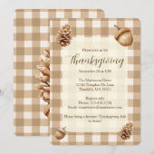 Herfst eikels dennenappels bruin gingham Thanksgiv Kaart (Voorkant / Achterkant)