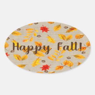 herfst eikels en bladeren ovale sticker