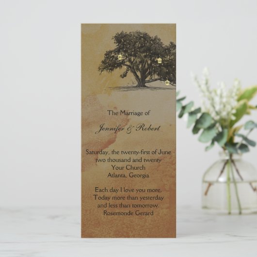 Herfst eiken boom lantaarn bruiloft programma (Staand voorkant)