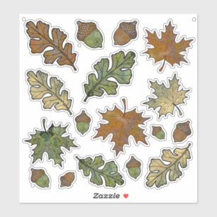 Herfst Eiken en Esdoornbladstickers met Eikels Sticker