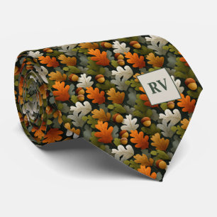 Herfst Eikenblad & Eikel Monogram Stropdas