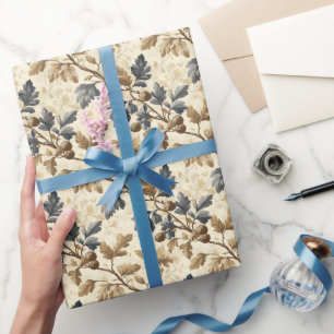 Herfst eikenblad Elegant blauw en goud Cadeaupapier