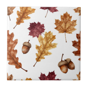 Herfst Eikenbladeren Eikel Watercolor Patroon Tegeltje
