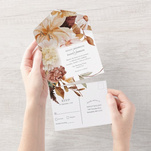 Herfst Elegantie, Herfst bruiloft All In One Uitnodiging (Afscheurbaar)