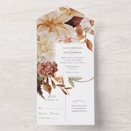 Herfst Elegantie, Herfst bruiloft All In One Uitnodiging (Binnen)