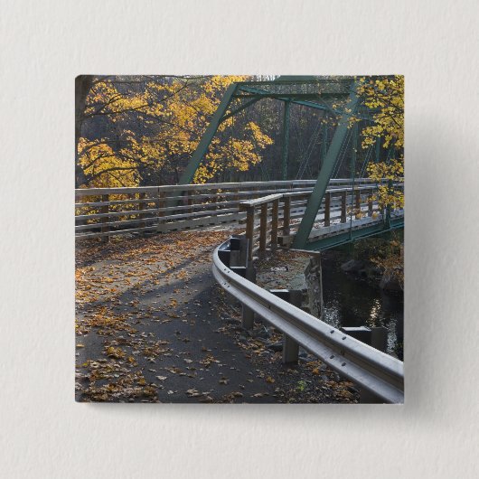 Herfst en brug over de Millers Vierkante Button 5,1 Cm (Voorkant)