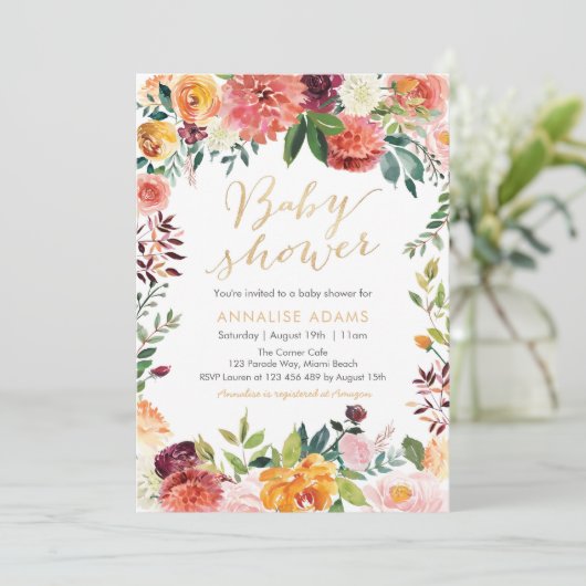 Herfst en gouden Baby shower uitnodiging (Staand voorkant)