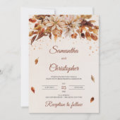 Herfst en herfstbloemen en -bladeren bruiloft kaart (Voorkant)