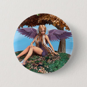 Herfst engel bos fantasie kunst ronde button 5,7 cm