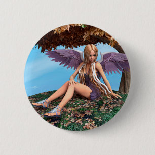 Herfst engel bos fantasie kunst ronde button 5,7 cm