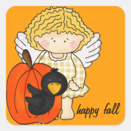 Herfst Engel met Pompoen & Kraai - Happy Herfst Vierkante Sticker