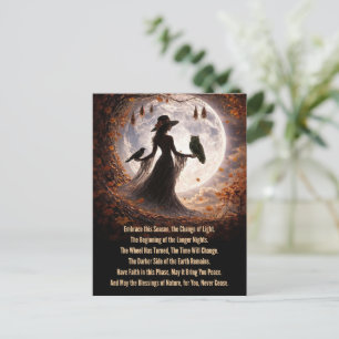 Herfst Equinox Mabon Boho Dame Raven Uil Maan Boom Feestdagenkaart
