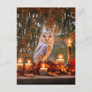 Herfst Equinox Uil en Kaarsen Mystiek Feestdagenkaart