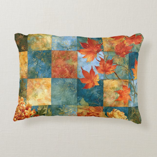 Herfst Esdblad Botanische Patchwork Accent Kussen (Achterkant)