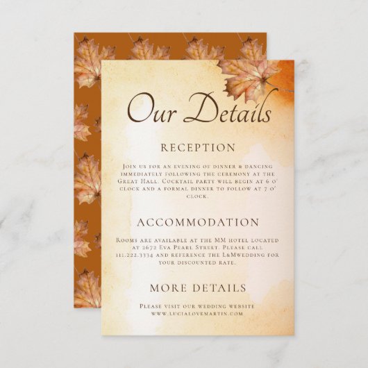 herfst esdoorn blad Waterverf bruiloft detail Informatiekaartje (Voorkant / Achterkant)