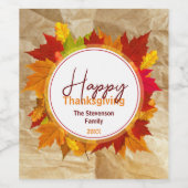 Herfst esdoorn bladeren op papier textuur Thanksgi Wijn Etiket (Enkel label)
