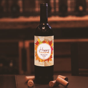 Herfst esdoorn bladeren op papier textuur Thanksgi Wijn Etiket