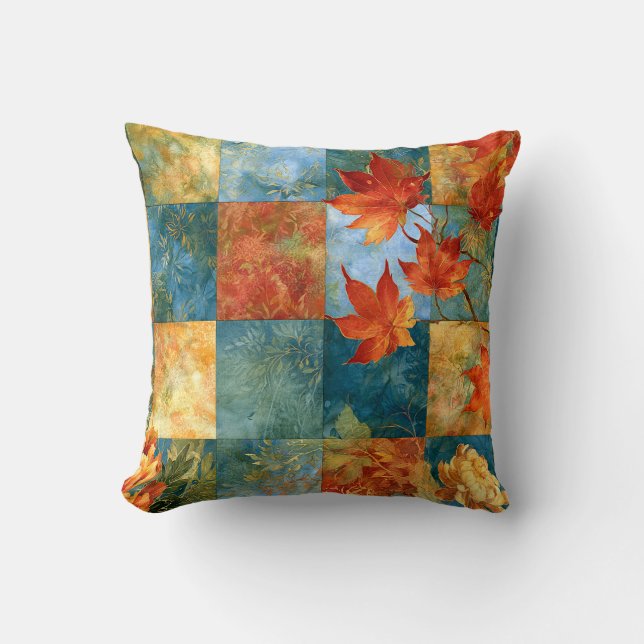 Herfst Esdoornblad Botanisch Patchwork Kussen (Voorkant)