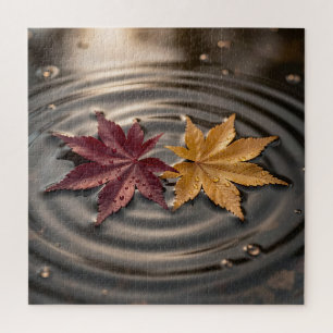 Herfst esdoornbladeren drijvend op water legpuzzel
