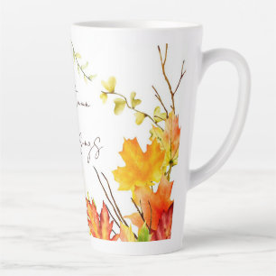 Herfst esdoornbladeren met aangepaste tekst latte mok