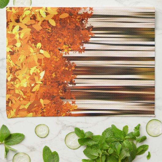 Herfst esdoornbos gestreept sinaasappel grijs theedoek (Gevouwen)