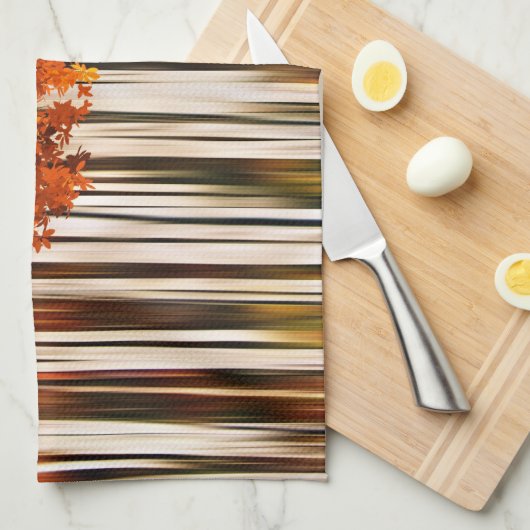 Herfst esdoornbos gestreept sinaasappel grijs theedoek (Quarter Fold)