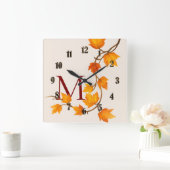 Herfst Esdorenbladeren Tak Vierkante Klok (Huis)