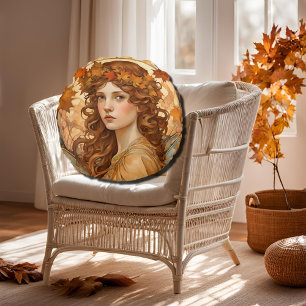 Herfst Fairy - Art Nouveau Rond Kussen