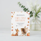Herfst Fairy Eerste Verjaardag Uitnodigen met Fox Kaart (Staand voorkant)