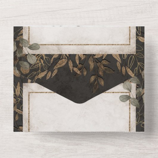 Herfst Fairytale Bronze Botanische lekkages bruilo All In One Uitnodiging (Achterkant)