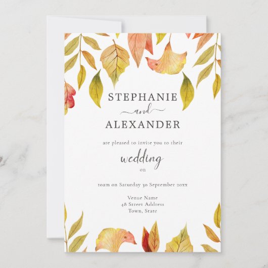 Herfst Falling Leaves Wedding QR Code Kaart (Voorkant)