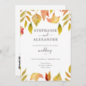 Herfst Falling Leaves Wedding QR Code Kaart (Voorkant / Achterkant)