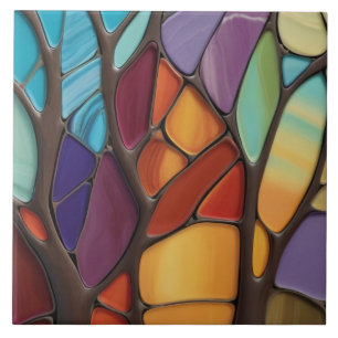 Herfst - Faux Glas in lood Mozaïek Abstracte Kunst Tegeltje