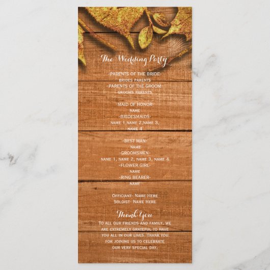 Herfst Faux Gold Leaf Art Elegant Autumn Program Programma (Achterkant)