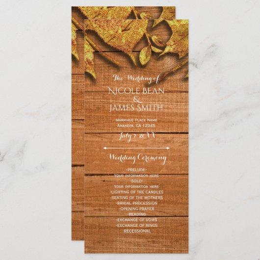 Herfst Faux Gold Leaf Art Elegant Autumn Program Programma (Voorkant / Achterkant)